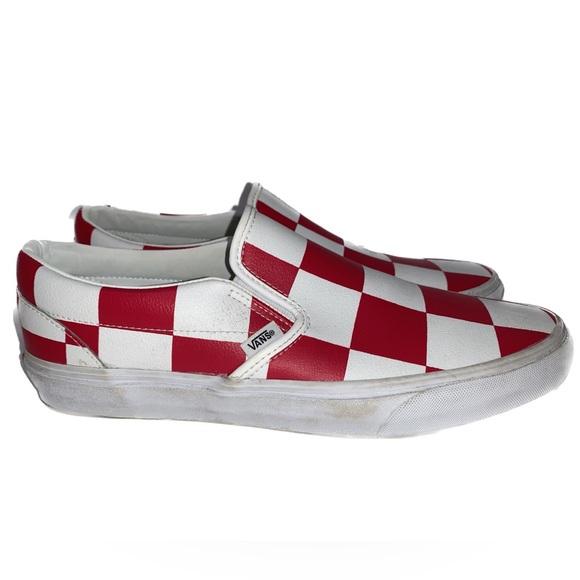 Vans Shoe Size M 11.5 W 13 True White Racing Red Checkerboard Classic Leather